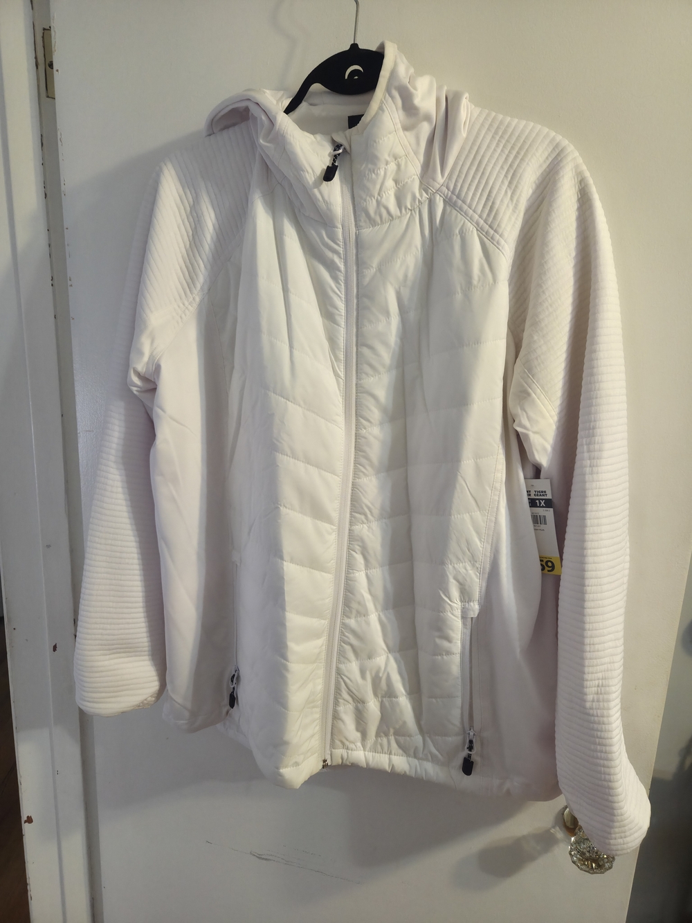 XL Ladies Lightweight White Fall Quilted Hooded Puffer Jacket by ACX NWT
